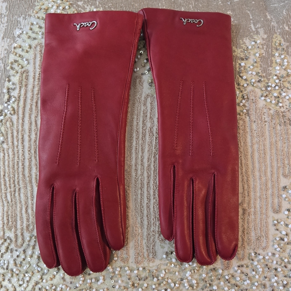 Coach Red Leather And Cashmere Women's Gloves